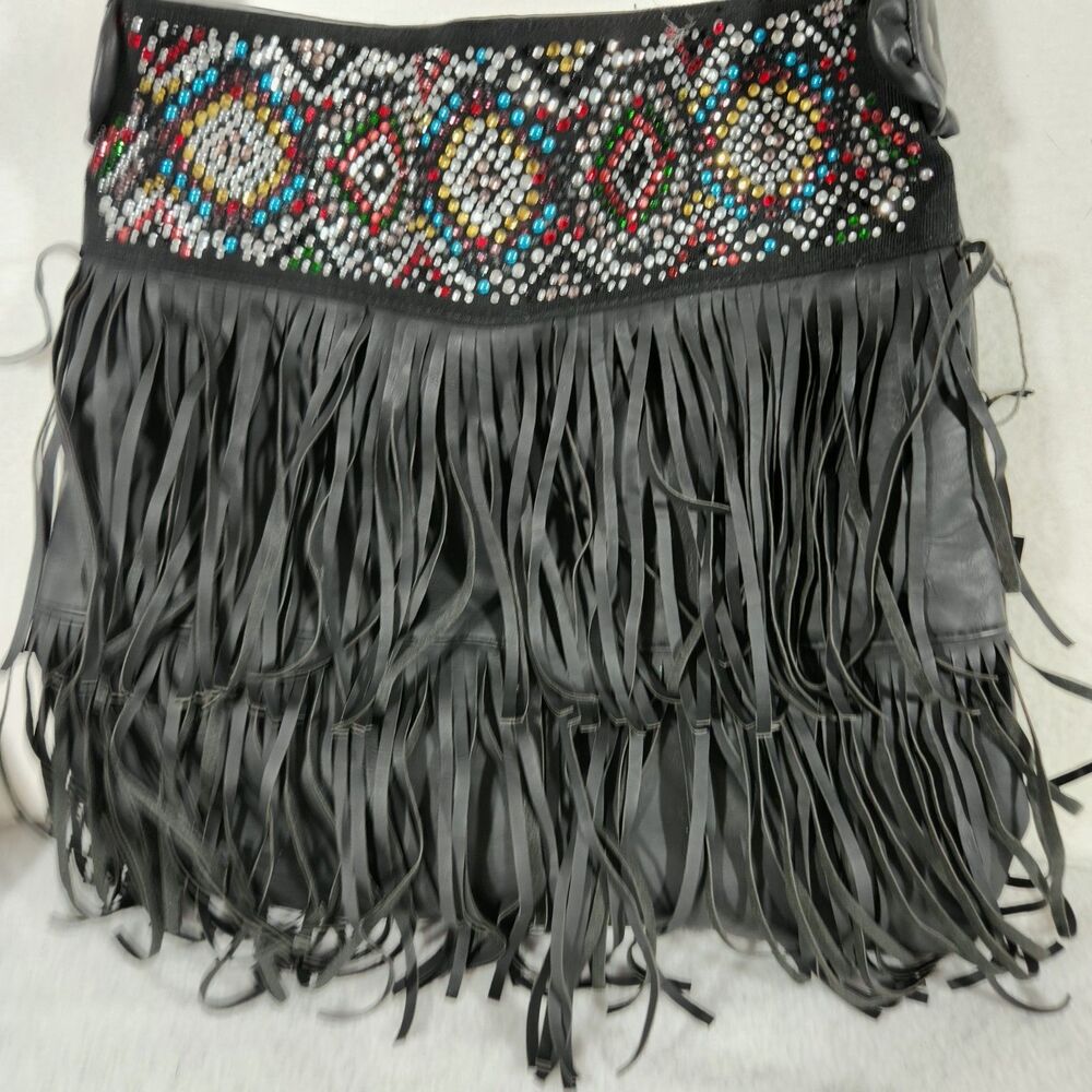 Betseyville Betsey Johnson Black Faux Leather Rhinestone Tassel fringe bag